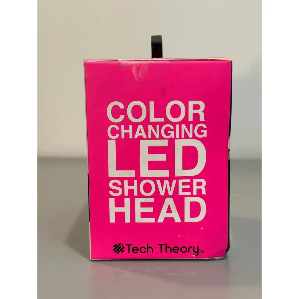 NIB Tech Theory Color Changing LED Shower Head 7 Colors Water Powered Chrome